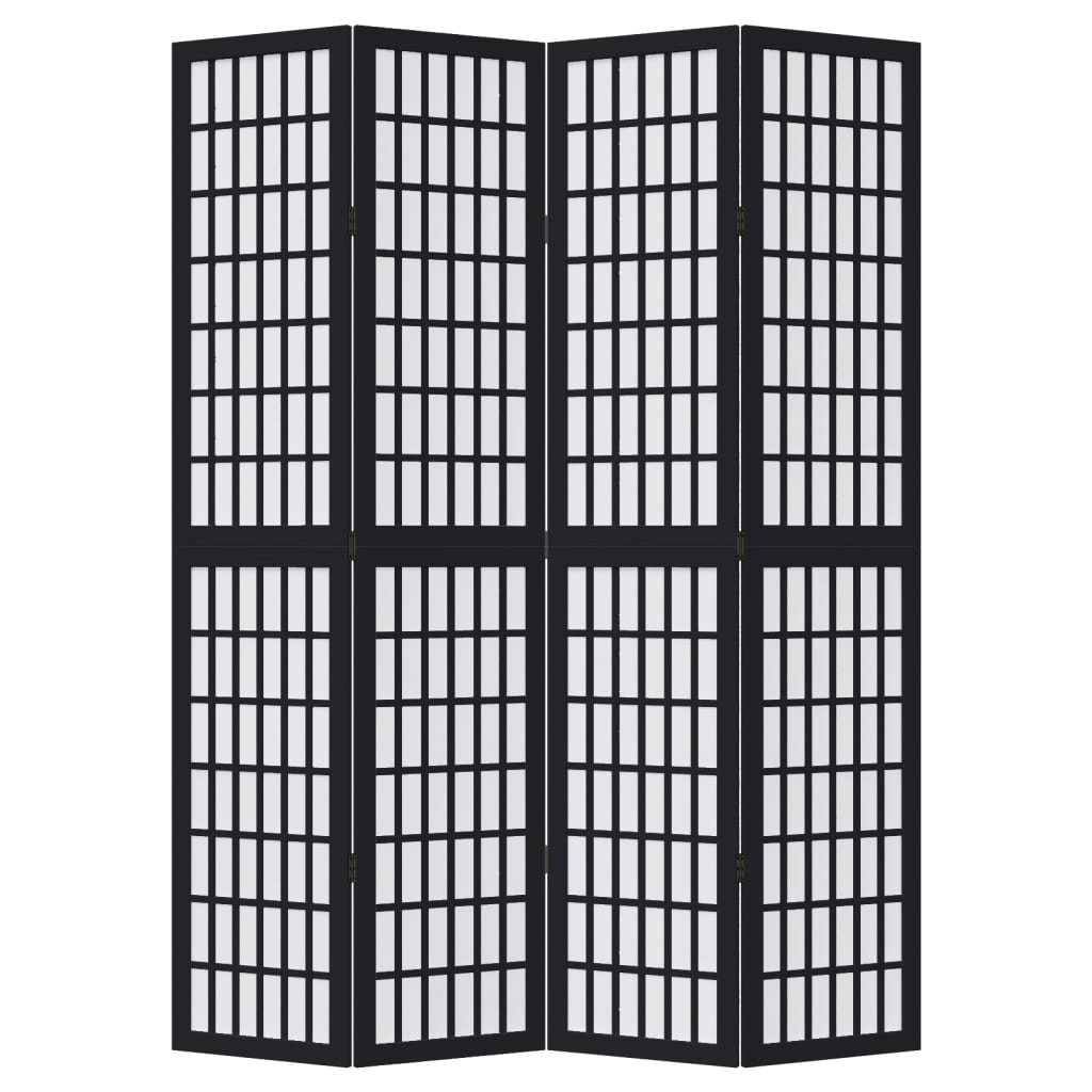 Room Divider 4 Panels Black Solid Wood Paulownia